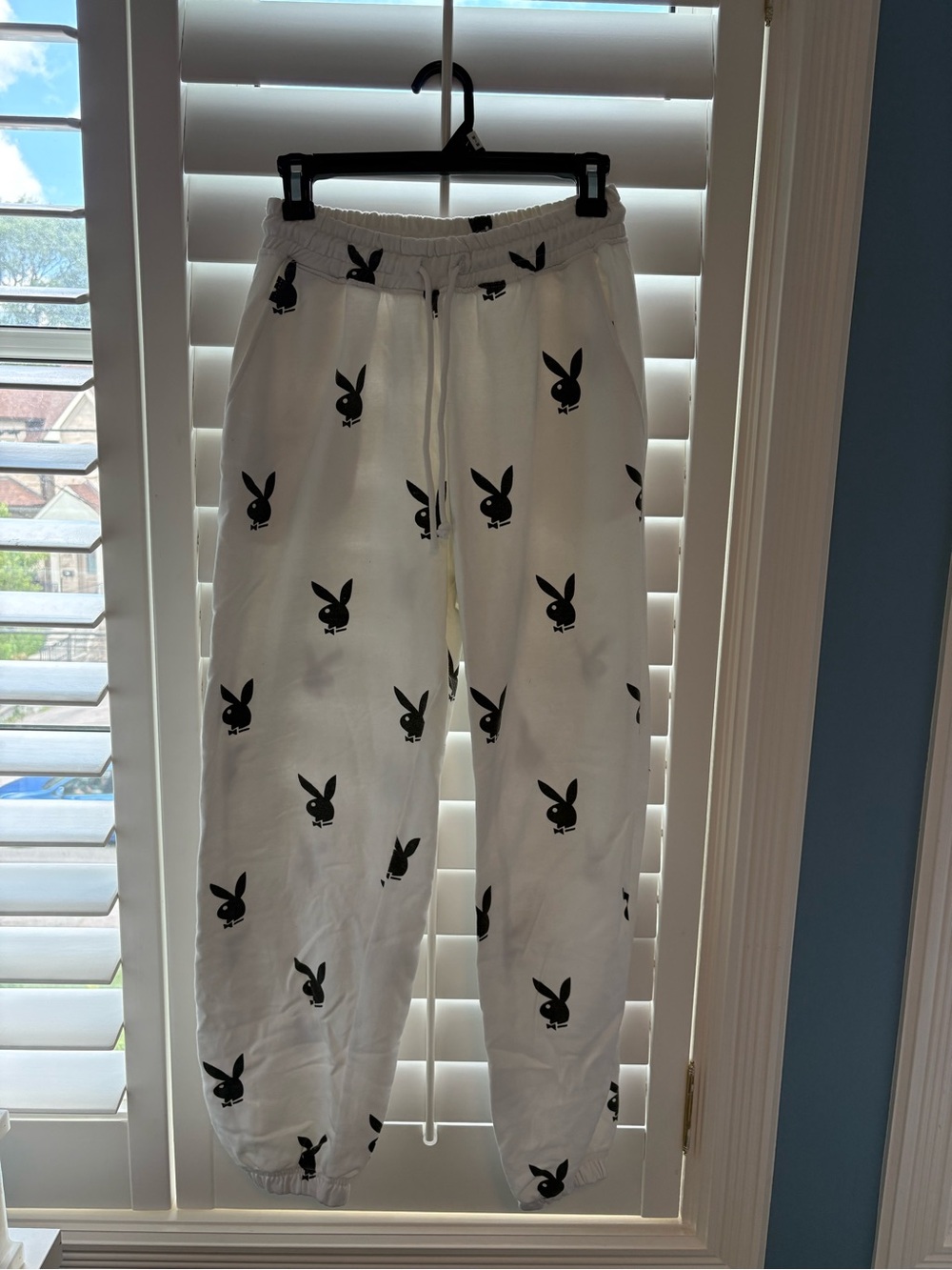PLAYBOY x Misguided White Joggers with Black Bunny Motif